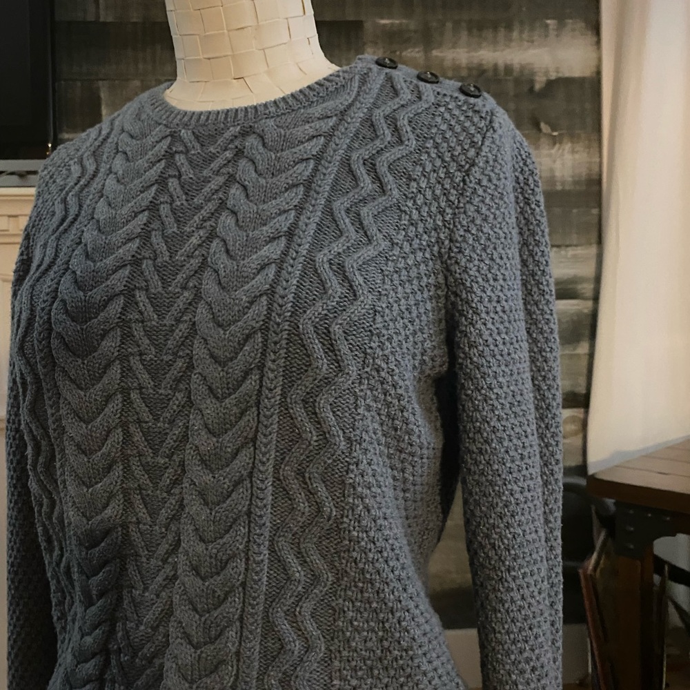 Brooks Brothers Cable Knit Crewneck Cotton & Merino Wool Sweater w/ butt…